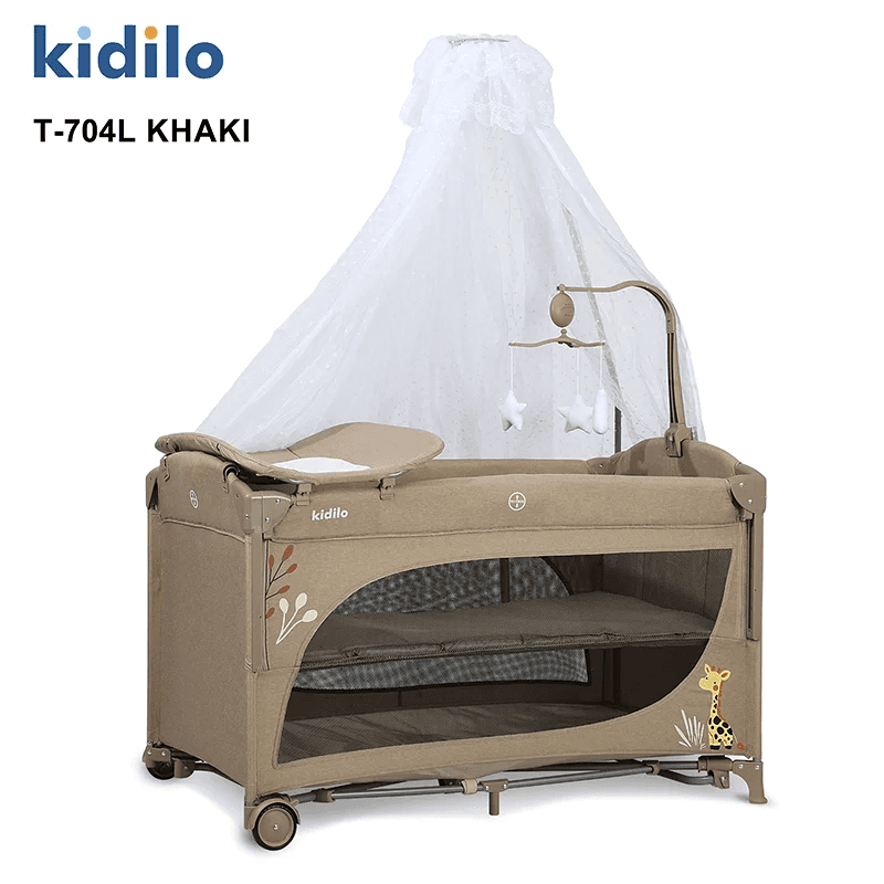 Krevat anësor për foshnja Kidilo A9-3 i palueshëm, i hirtë/metalik Kafe/Gjelbër, Kafe