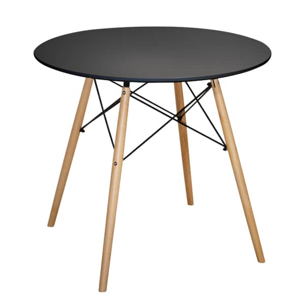 Tryezë Kuzhine Rrethore MINIMAL HM0059.02 – MDF në Ngjyrë të Zezë me Këmbë Dru Bjeshkë në Ngjyrë Natyrale Φ80x72H cm