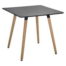 Tavolinë Kuzhine Minimal HM0057.02 – MDF e Zezë, Këmbët prej Druri Hikhë – 80x80x74H cm