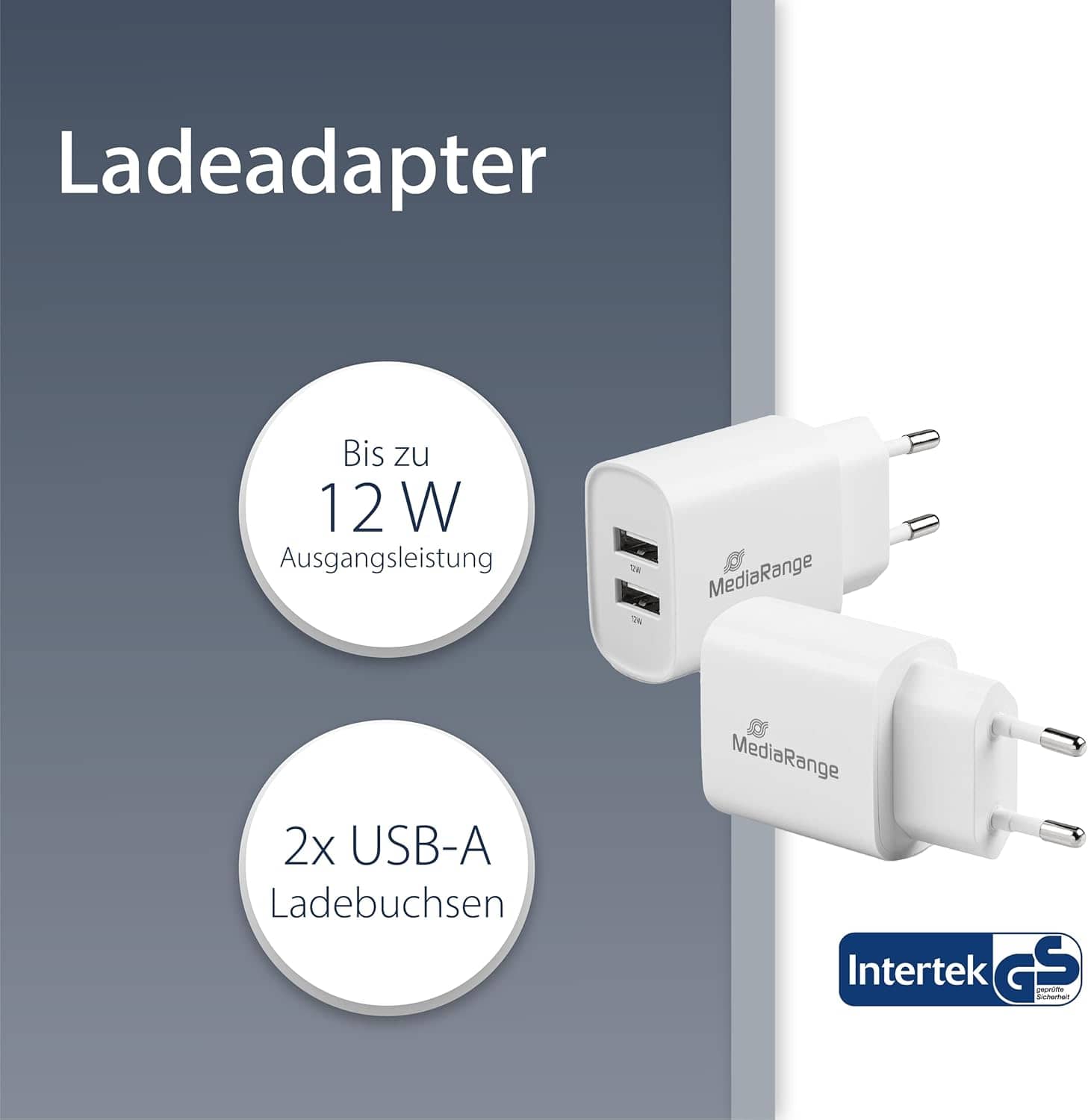 KARIKUES FAST CHARGER MEDIARANGE 12W CHARGER WITH TWO USB-A OUTPUTS, WHITE