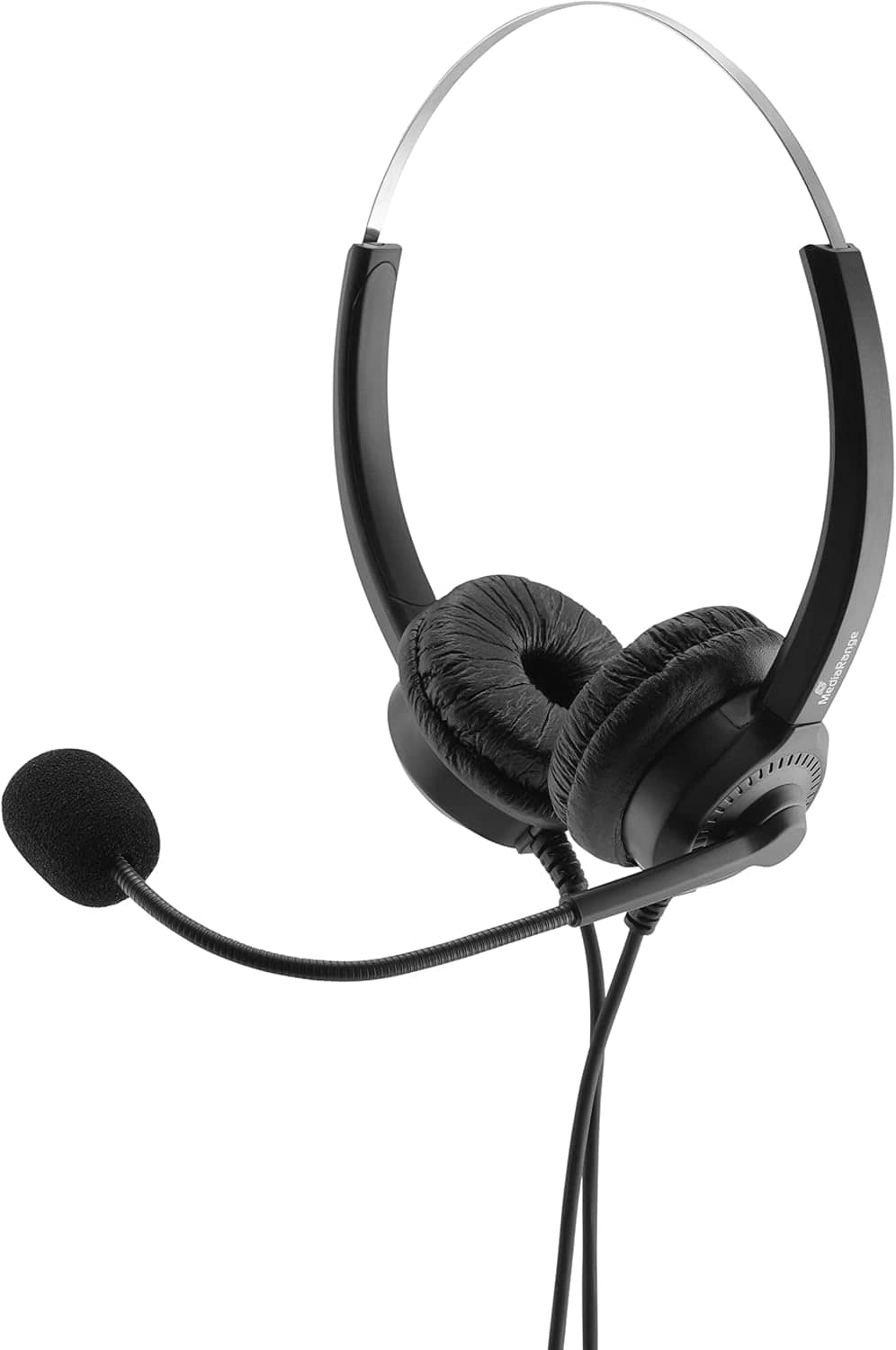 MEDIARANGE CORDED STEREO HEADSET WITH MICROPHONE AND CONTROL PANEL, BLACK