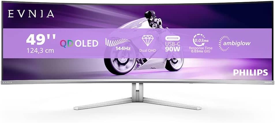 Philips Evnia 49M2C8900L | 49 Inch QD OLED Curved Gaming Monitor, 144 Hz, 0.03ms GtG, HDR400