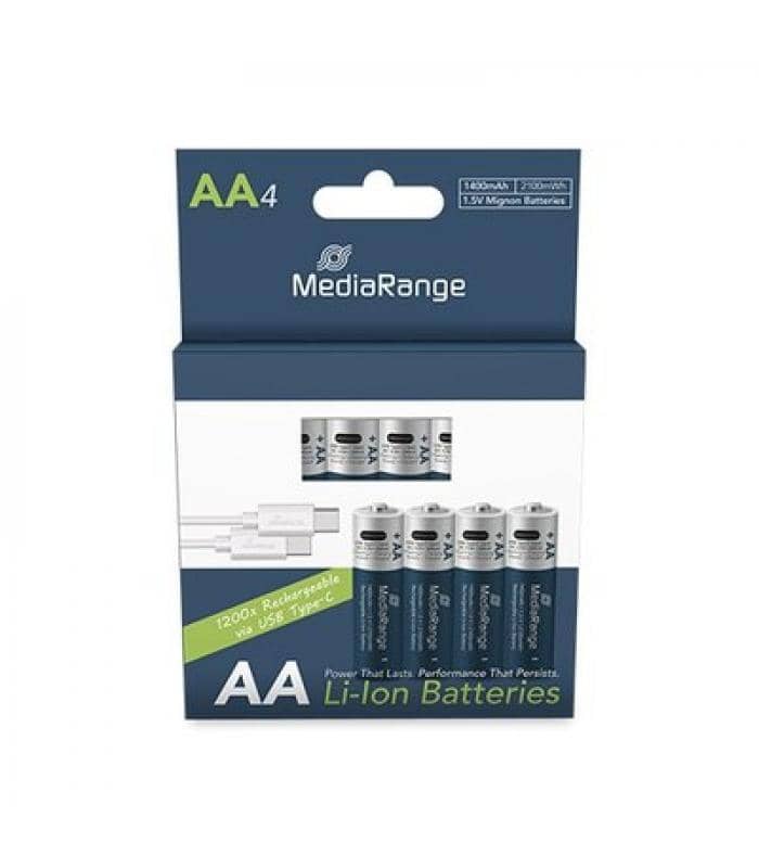 MEDIARANGE MRBAT161 | Rechargeable USB-C Li-Ion Batteries, Mignon AA I 1.5V I1.400mAh, 4-Pack