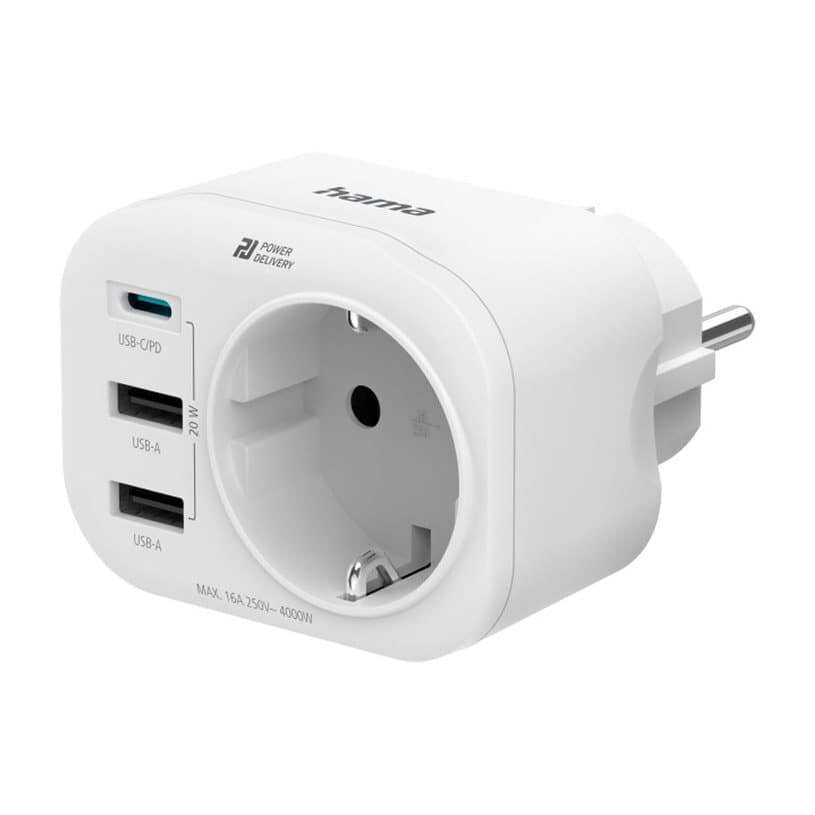 Hama multi prizë, 1 USB-C PD, 2 USB-A, 1 kontakt mbrojtës, 20 W