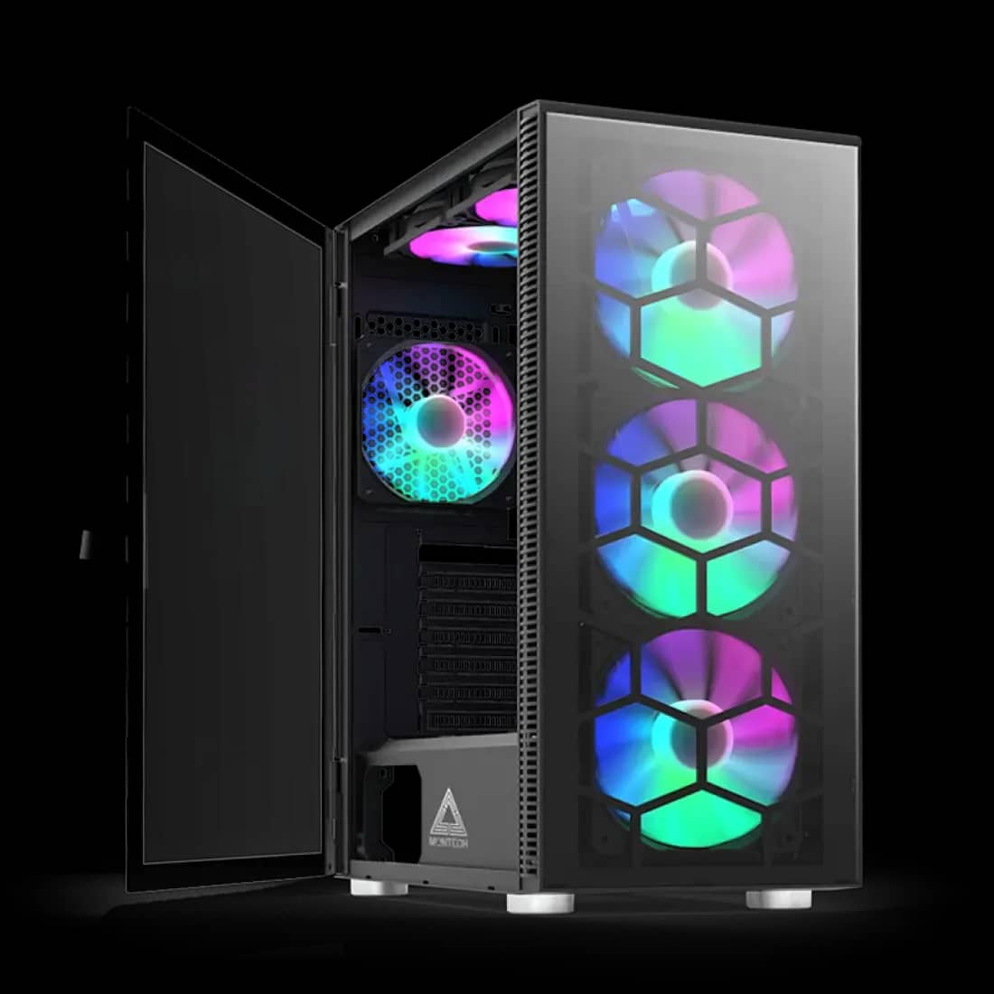 Kase PC Montech X3 Glass – Mid-Tower, 6 Fan RGB, Panel Xhami i Temperuar – Black