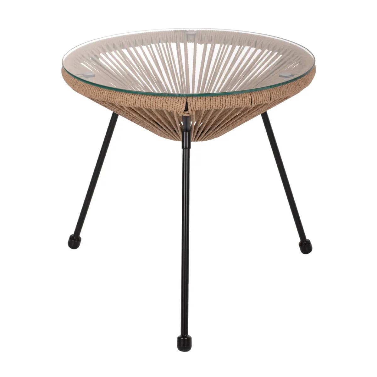 TAVOLINË ANËSORE ALLEGRA PROFESIONALE ME KËMBË METALIKE TË ZEZA DHE RATTAN NË NGJYRË NATURALE HM5873.01 D47x45H cm