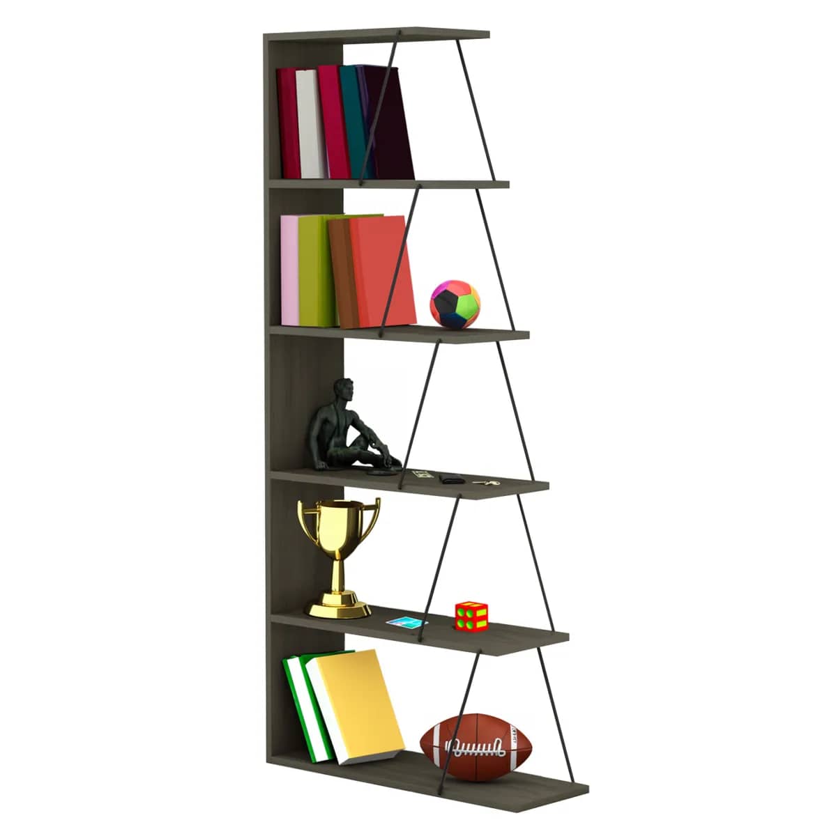 Raf librash MINI TARS HM2241.13 – MELAMINE OLIVE GRI-METAL TUBA E ZEZË 65x22-24x146H cm