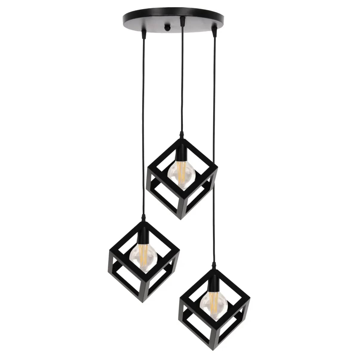 LLAMBË TAVANORE HM4036 – 3 KUBE, METAL I ZI, Φ23x122H cm