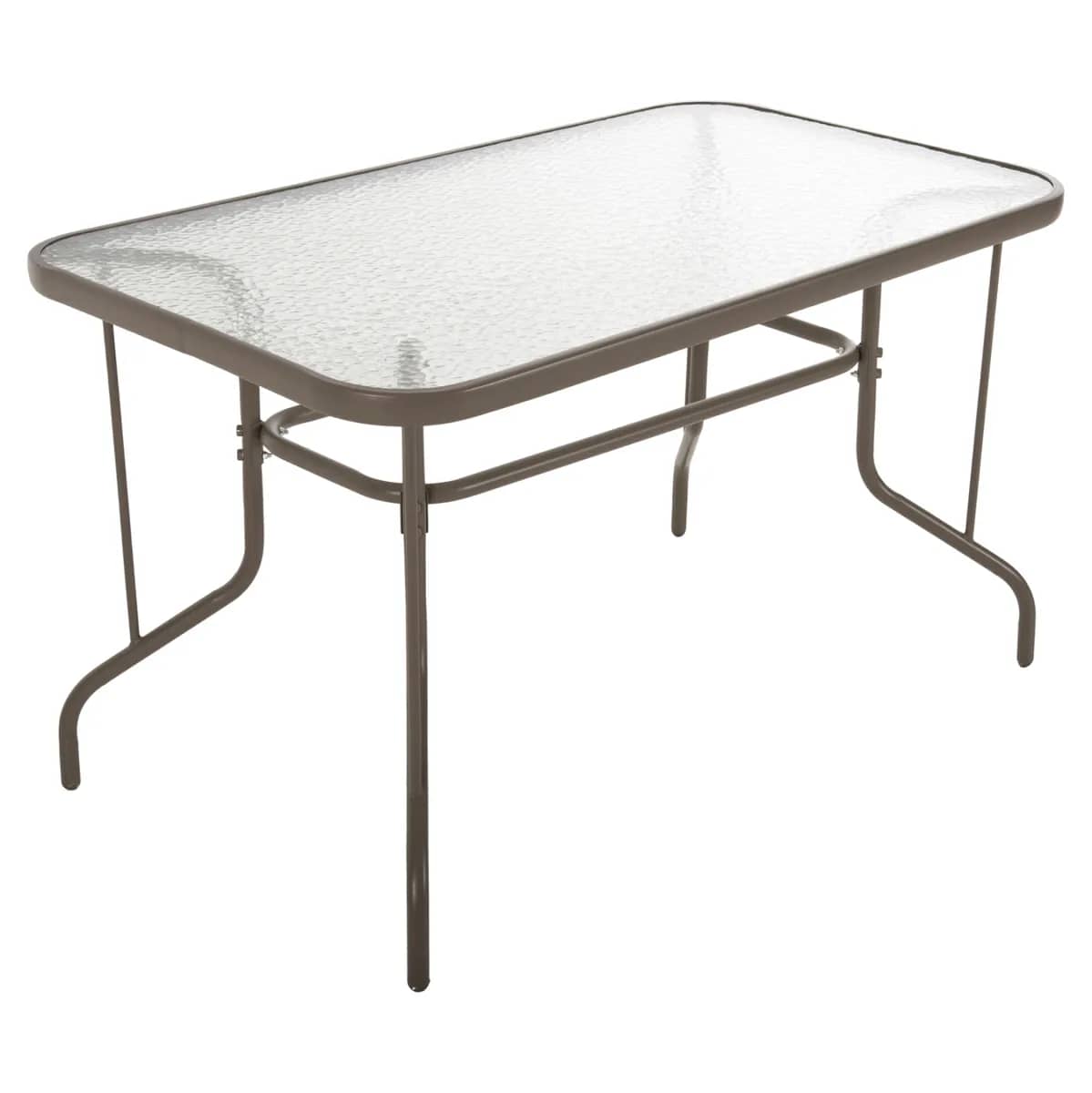 TAVOLIN METALIK PËR JASHTË ADAM HM5679.04 NË NGJYRË CHAMPAGNE ME SIPËRFAQE QELQI TË FORCUAR 120x70x71H cm