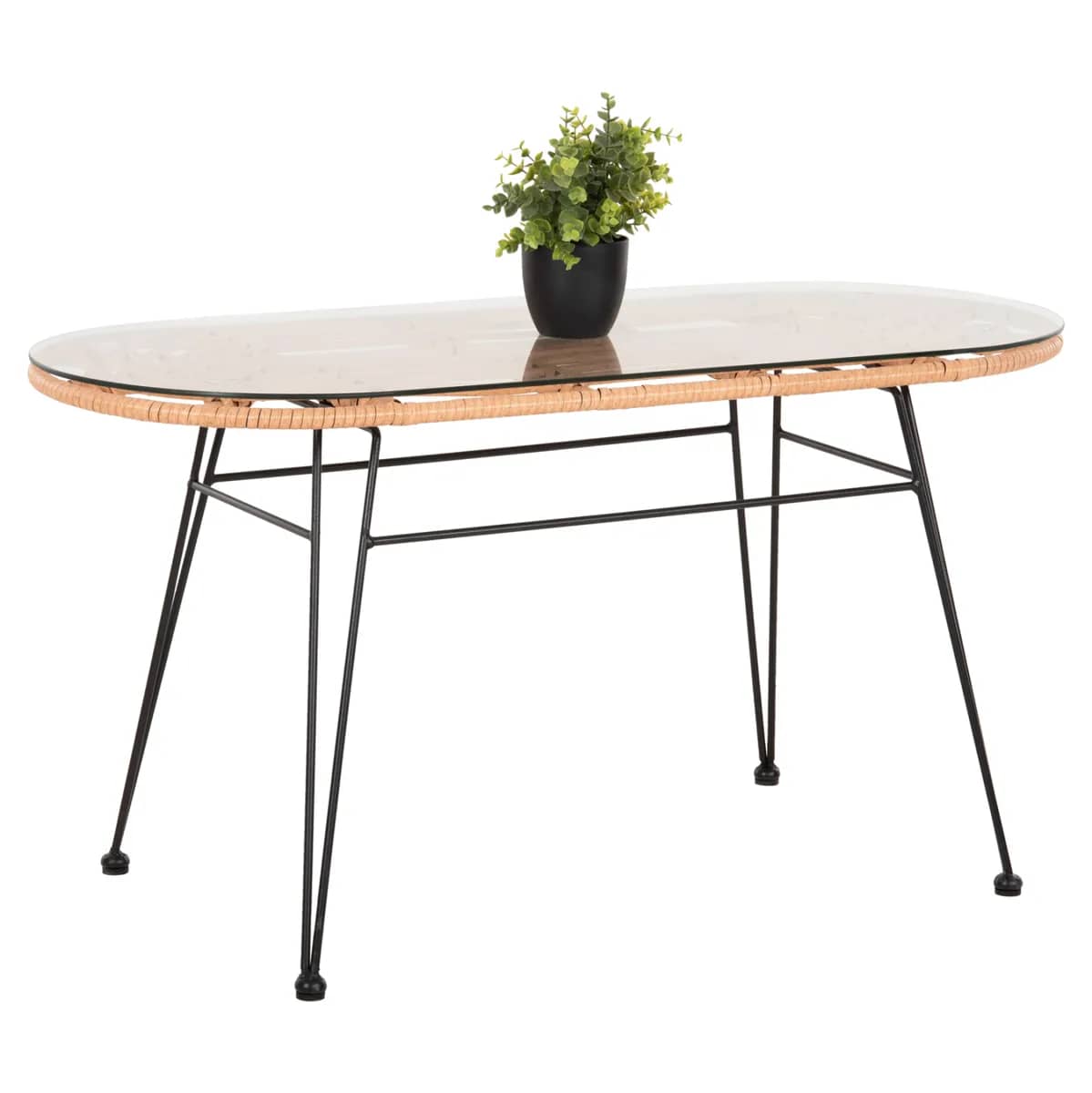 TAVOLINË PËR JASHTË OVALE ALLEGRA HM5695.11 – RATTAN BEZH-METAL I ZI 100x45x51,5H cm