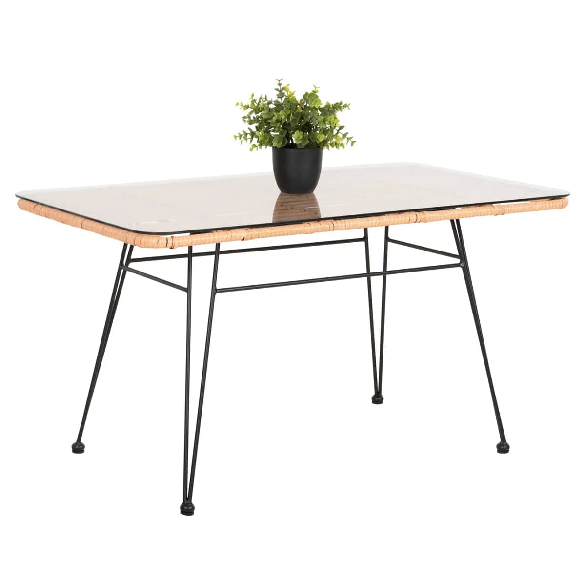 TAVOLINË KAFEJE PËR JASHTË ALLEGRA HM6076 METAL I ZI–WICKER BEZHË 95x55x51.5H cm.
