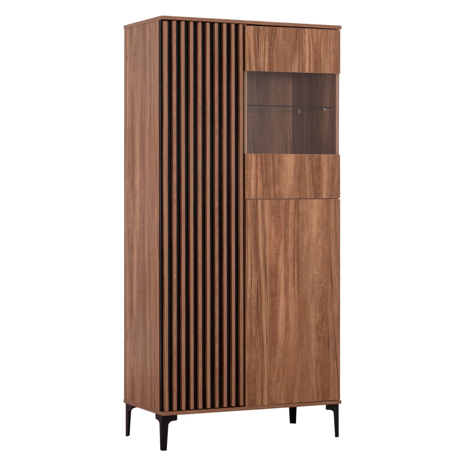 Kabinet Ekspozimi SERIES HARRY HM18011.01, Melaminë në Ngjyrë Druri Natyral – E Zezë, 90x40x185H cm