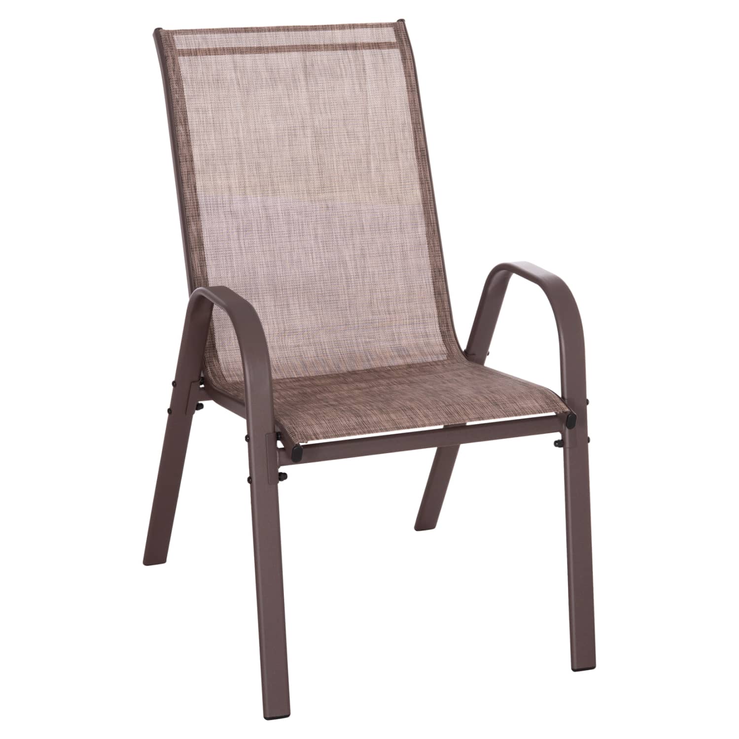 Karrike Outdoor LEON HM5000.42 – Ngjyrë Kafe me Kuadër Metalik & Textilene – Set 4 Copë, 55x70x91H cm