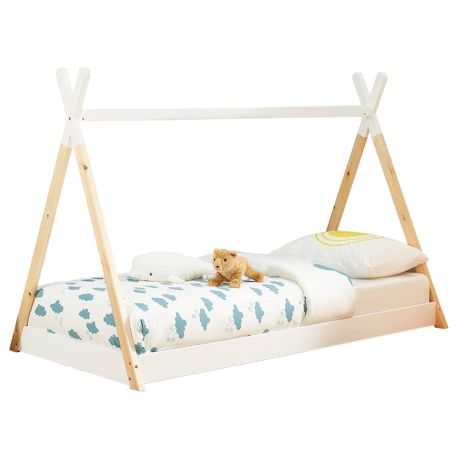 SHTRAT PËR FËMIJË MUNK HM699.03 MONTESSORI - DRURË PINE NË NGJYRË NATYRALE-BARDHE PËR MATTRESS 190x90 cm