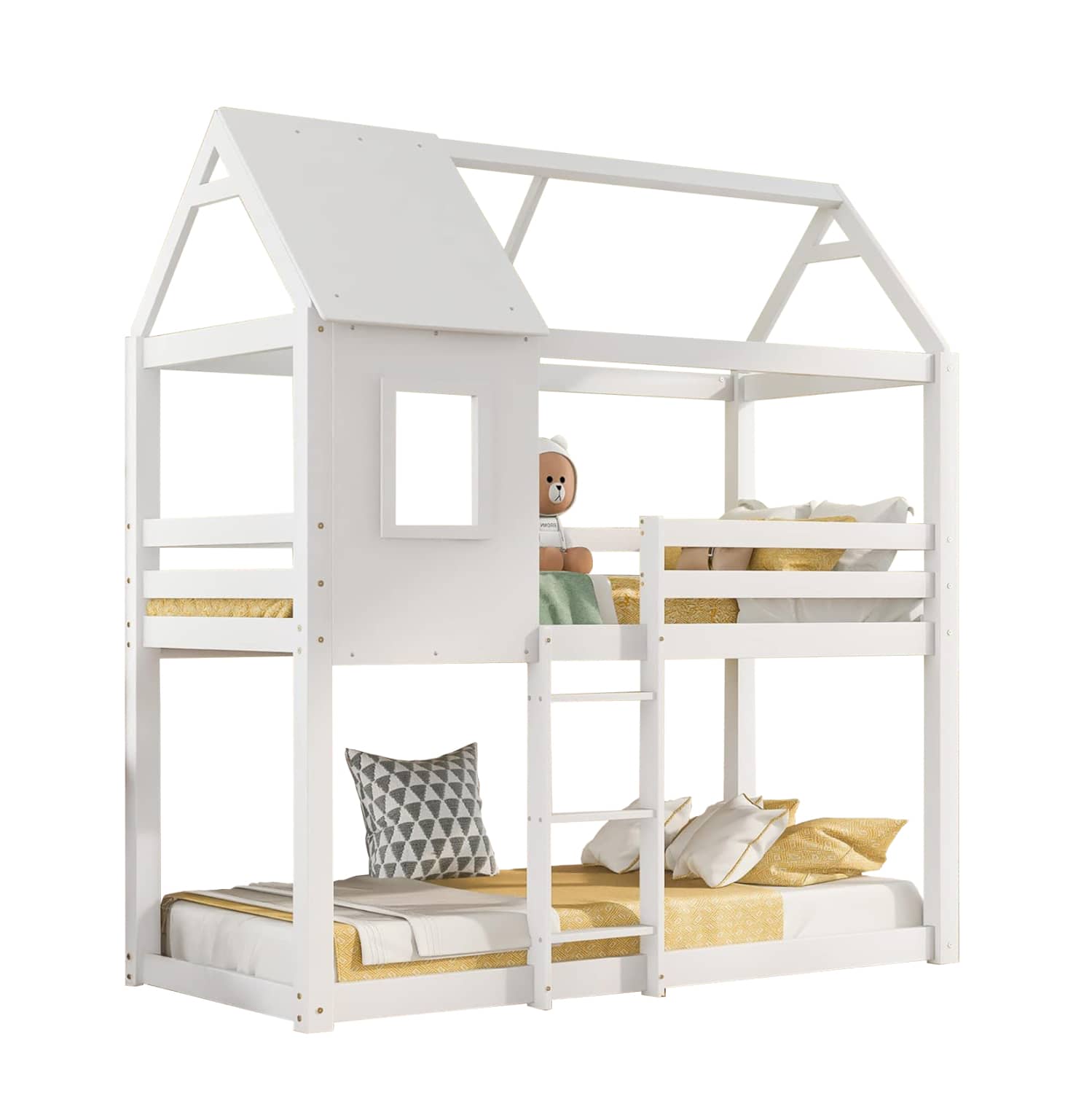 SHKOLLË DHE BUNK BED PËR FËMIJË HOOD HM705.03 DRURI PINE NË NGJYRË TË BARDHË – PËR MATRESAT 90x190 cm