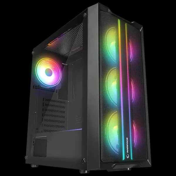 Kasa Gaming ATX Mid‑Tower me 4 Fan RGB dhe Tempered Glass – Rampage Slider – E Zezë