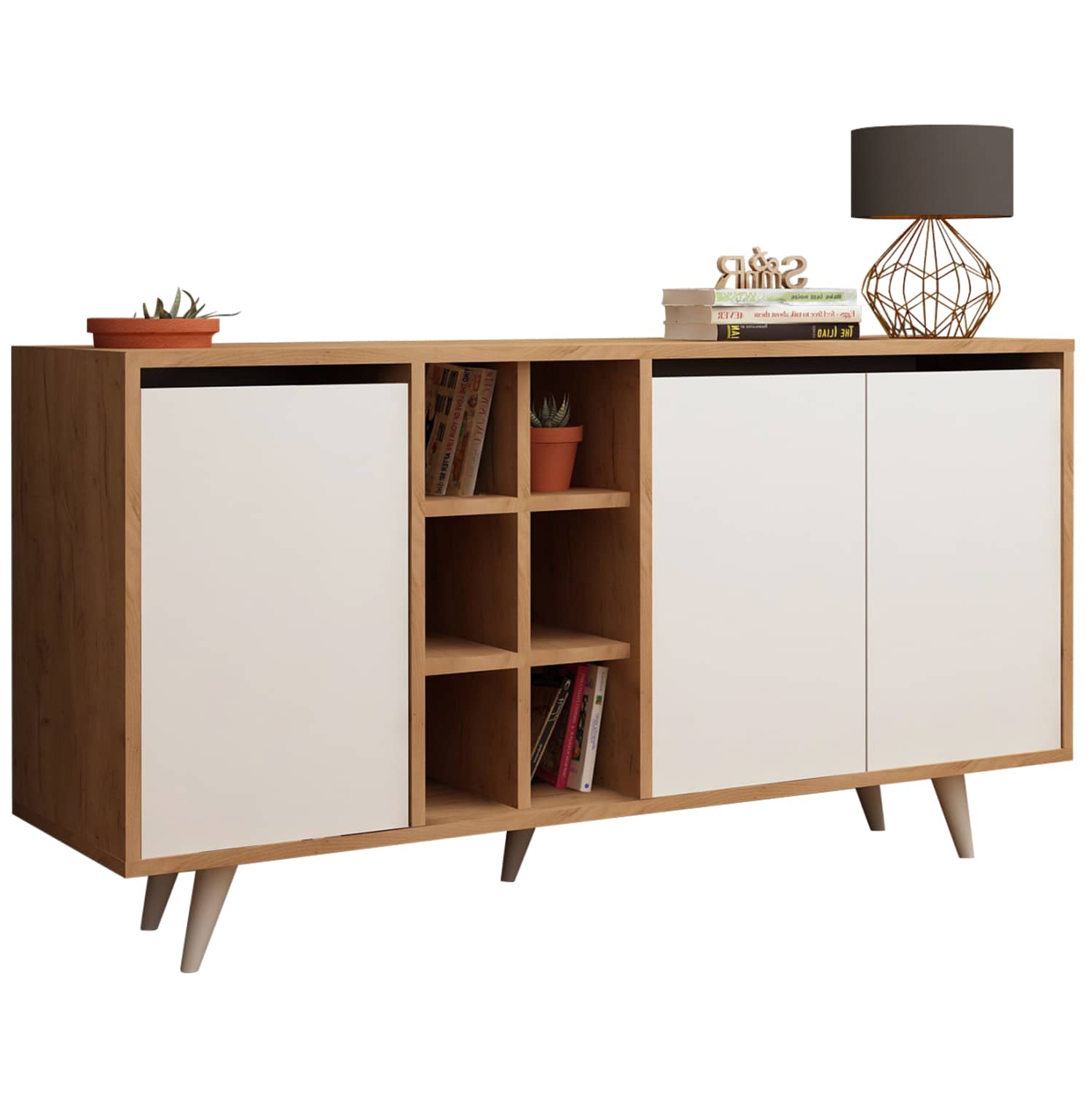 BUFFET BRIAR MELAMINE WALNUT AND WHITE COLOR 140x40x86Hcm.HM9432.02